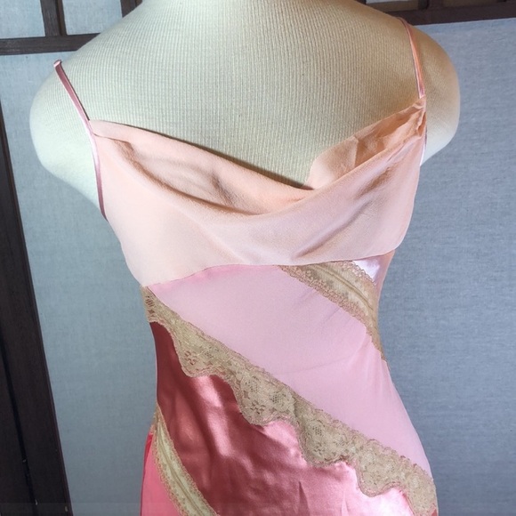 Vintage 90’s Y2K 100% Silk Slip Dress Cowl Boho Sheer Lace Backless Belladonna - Picture 6 of 16